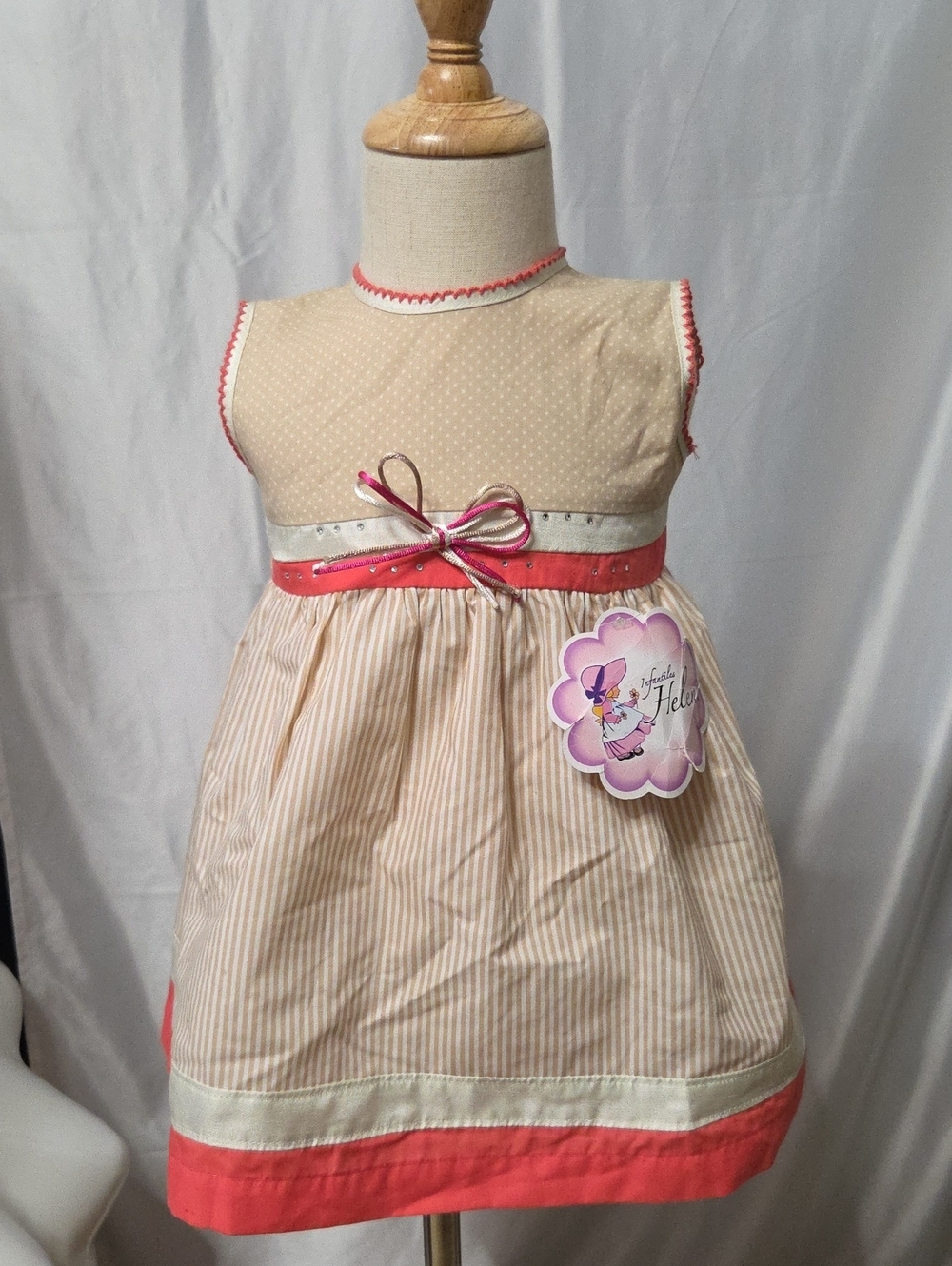 Girls Coral and Cream Striped Formal Dress 12 Month